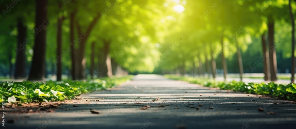 A plant in the park is thriving on a road surrounded by the freshness of spring