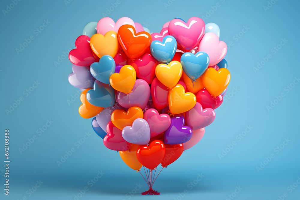 Heart-shaped balloons forming a colorful bouquet