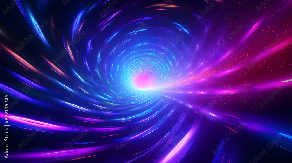 abstract blue background with stars, Hypnotic hyper space vortex with neon lights.