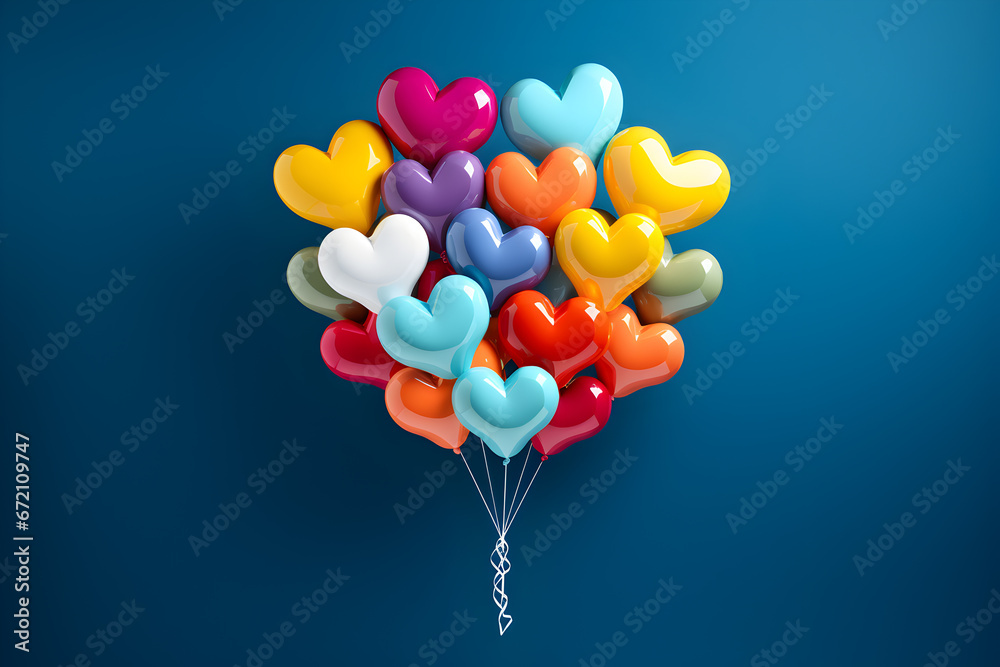 Heart-shaped balloons forming a colorful bouquet