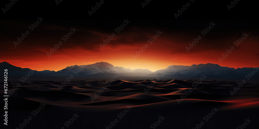 Dramatic sky over desert. Dark clouds over sand dunes. Generative AI