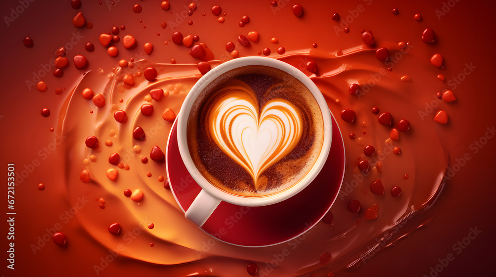 a coffee cup where the foam forms a heart, heart of coffee