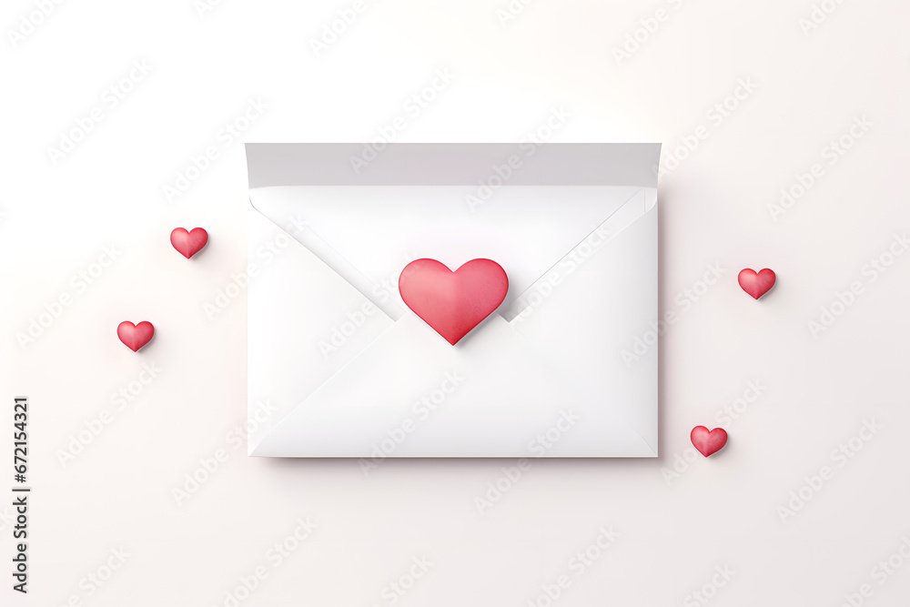 An envelope with a heart-shaped seal on white background