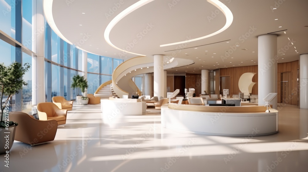 Modern reception lobby interior.