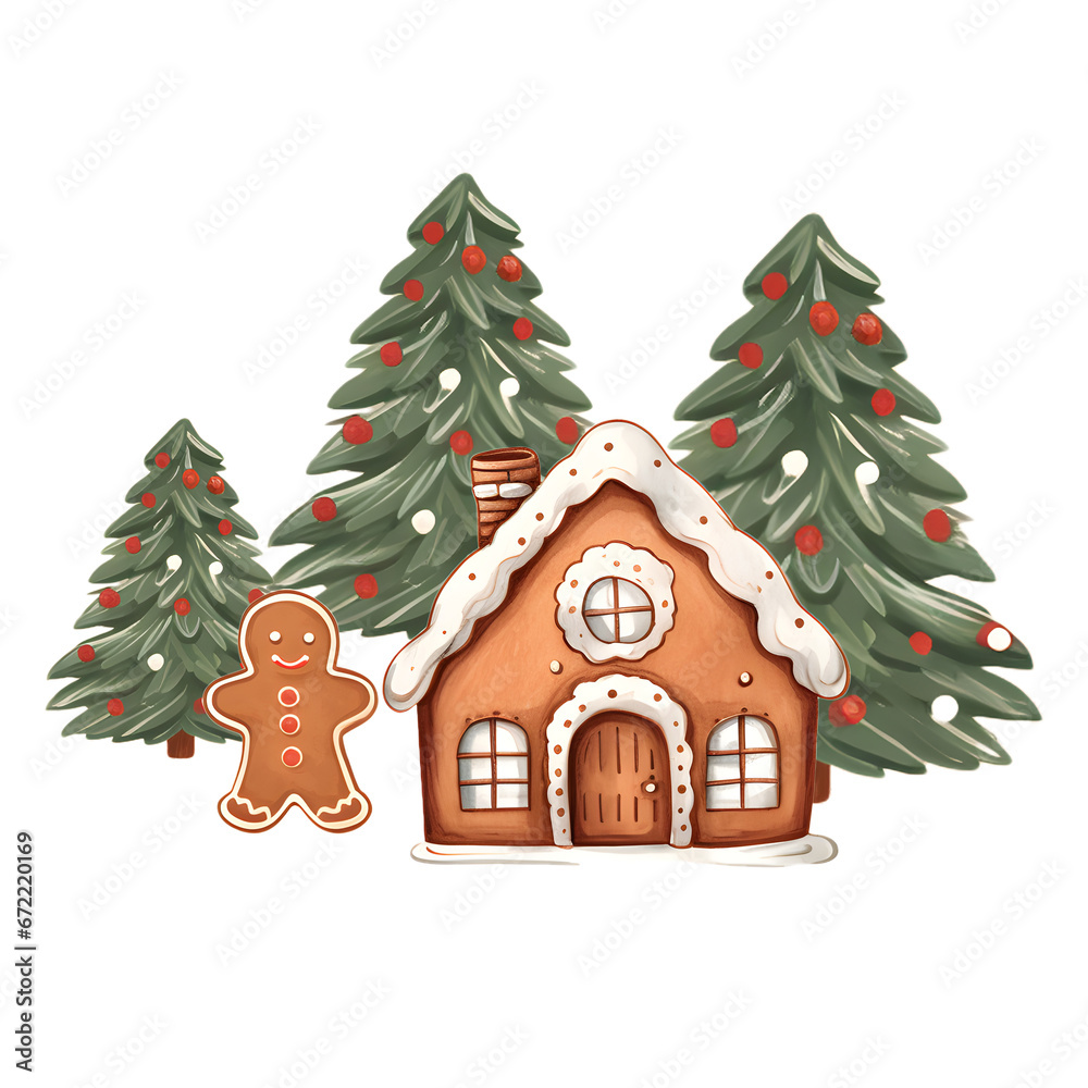 Cute Christmas home Isolated on a transparent background