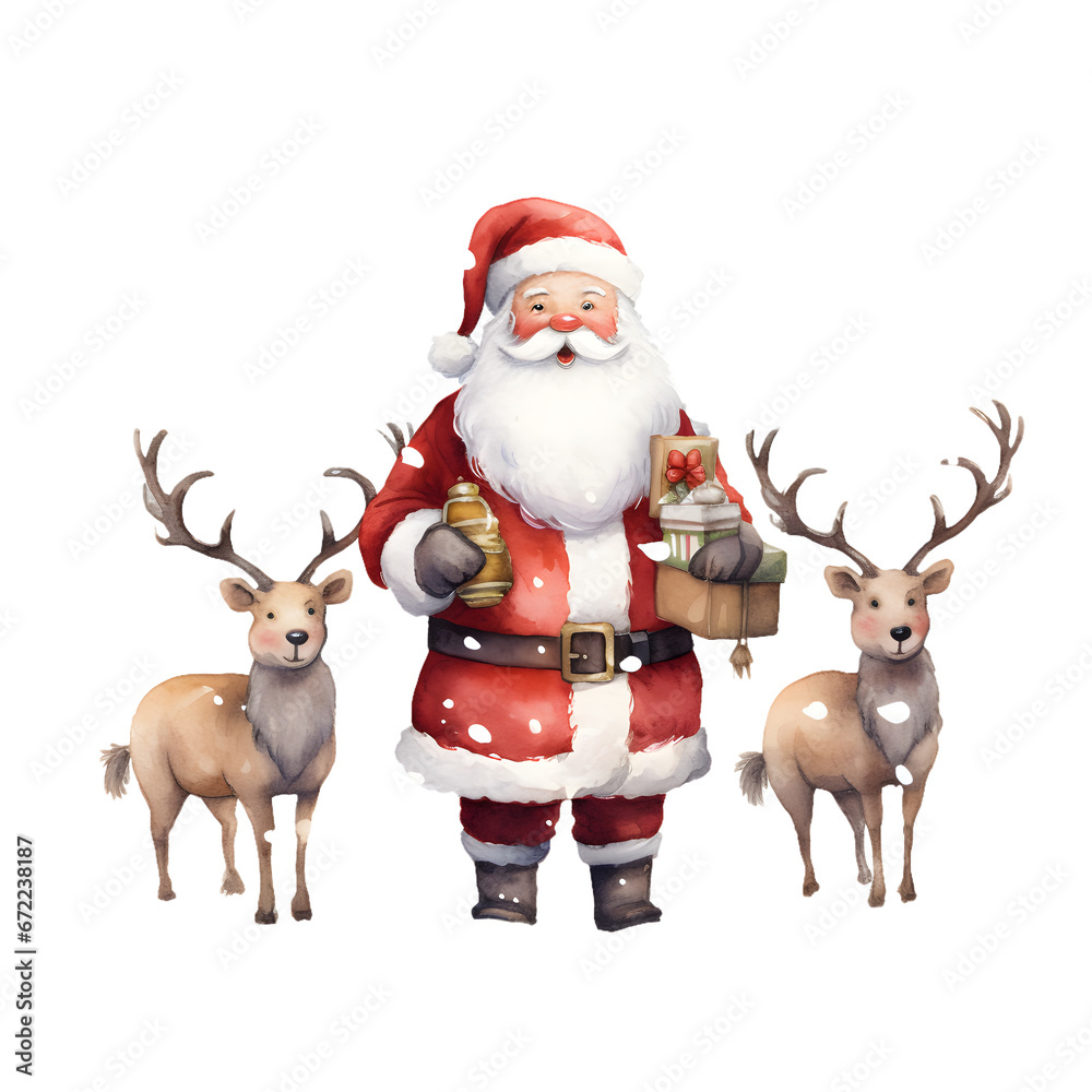 Santa Claus and deer isolated on transparent