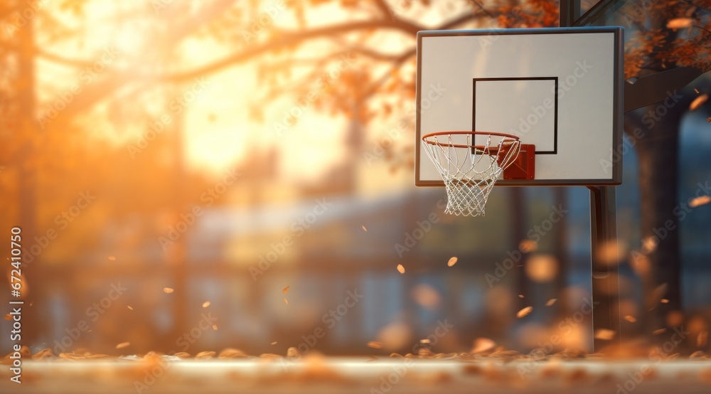 basketball hoop at the court at sunset