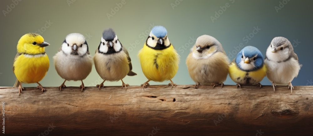 Birds resting on a wooden surface as a depiction