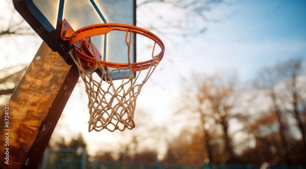 basketball hoop at the court at sunset