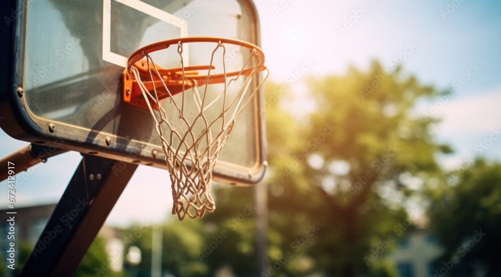 basketball hoop at the court at sunset