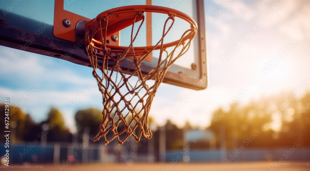 basketball hoop at the court at sunset