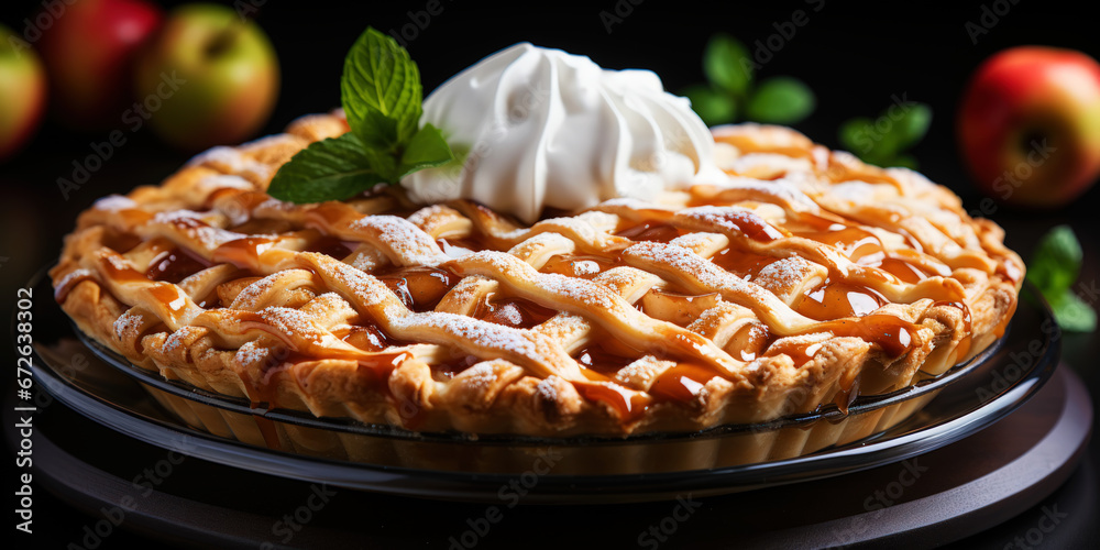 Sweet Apple Pie with Sugar and Cinnamon. Pastry concept. Generative AI