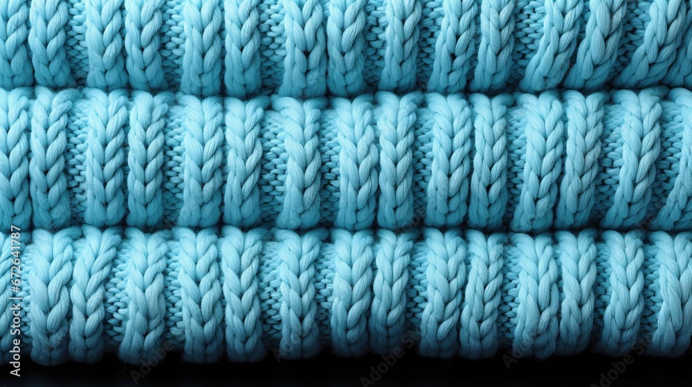 Knitted wool blue background. Handmade fabric texture. Generative AI