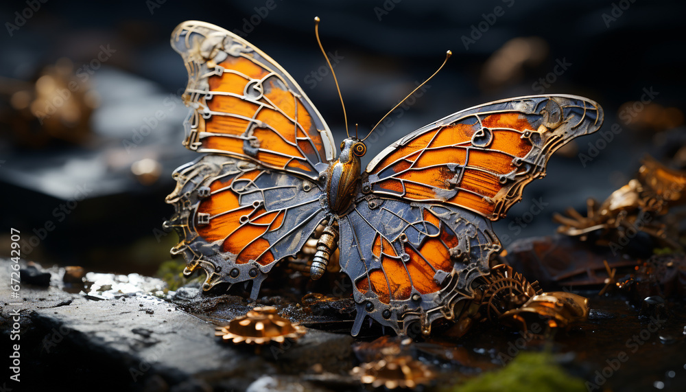 Vibrant butterfly in nature showcases beauty and fragility of summer generated by AI