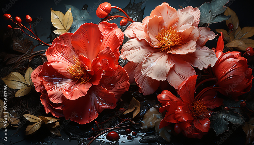 Vibrant hibiscus blossom, a gift of nature elegance and beauty generated by AI