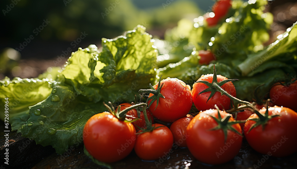 Freshness of organic vegetables, nature healthy eating, gourmet meal on rustic table generated by AI