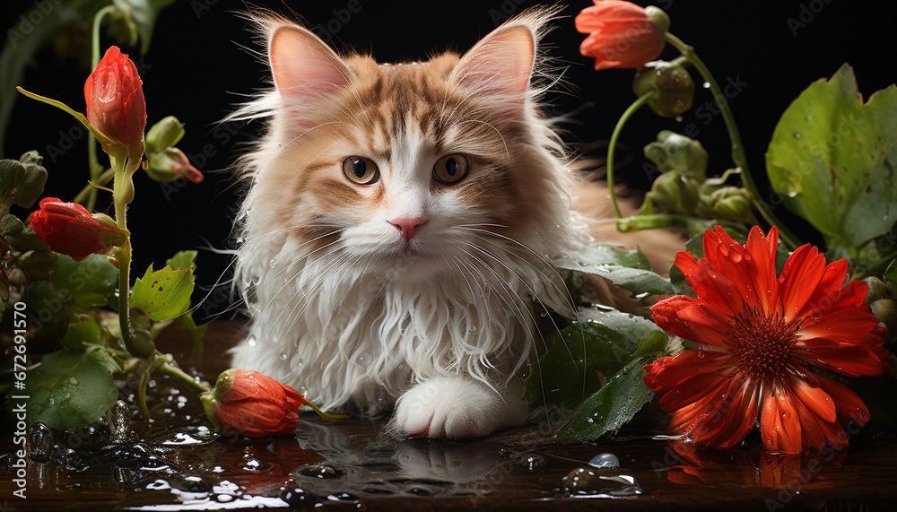 Cute pets, flowers, and animals in nature beautiful portrait generated by AI