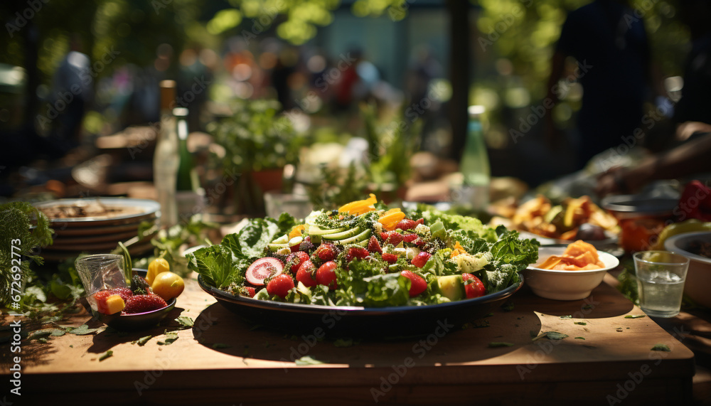 Freshness on the table  organic salad, gourmet vegetarian meal generated by AI