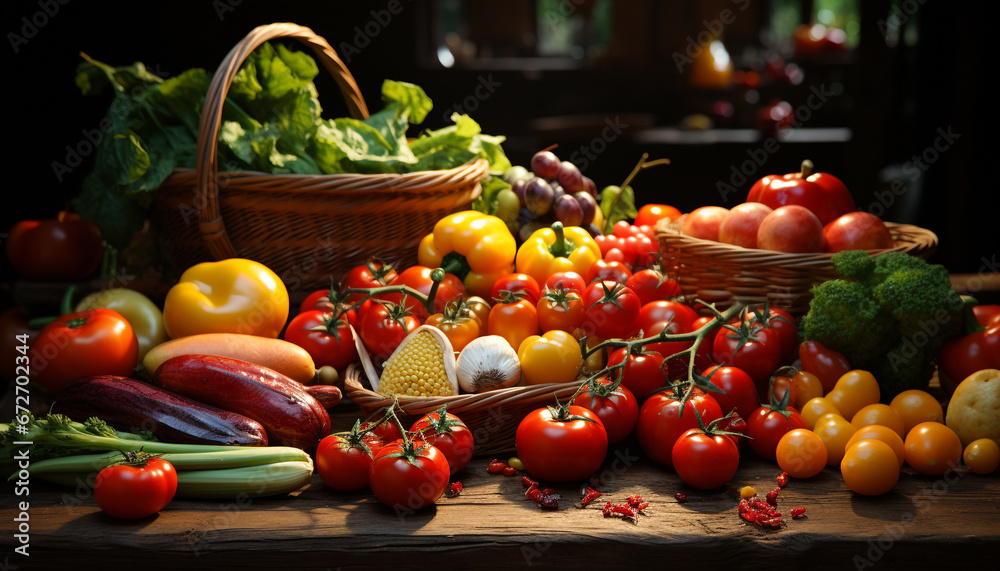 Freshness and variety in a healthy, organic vegetable basket generated by AI