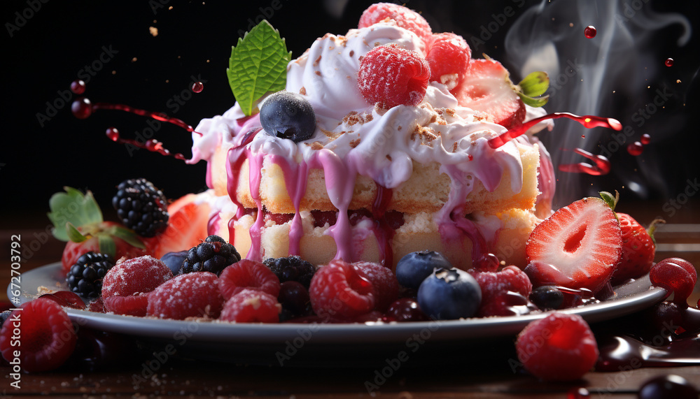 Freshness and sweetness on a plate, a berry gourmet delight generated by AI