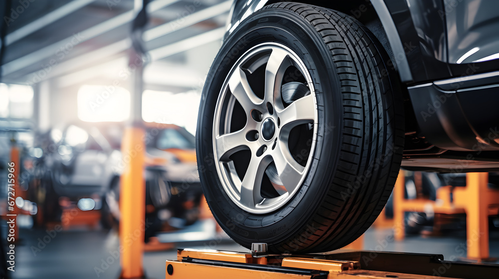 Mechanic repairing tire: Vulcanization, Tire Sales Worker Finishing Change of Car Wheels.