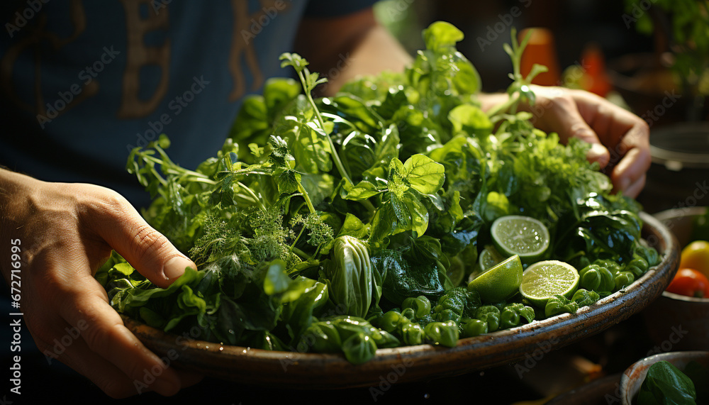 A healthy meal fresh, organic salad with vegetables and herbs generated by AI