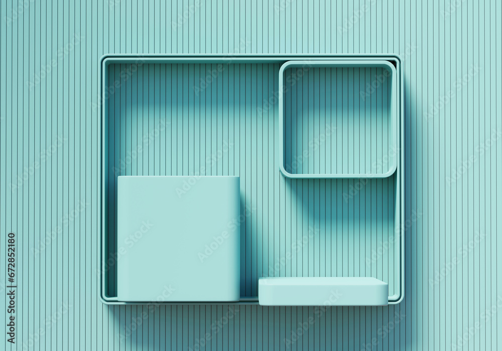 Abstract blue shelf showcase for product display 3d rendering background