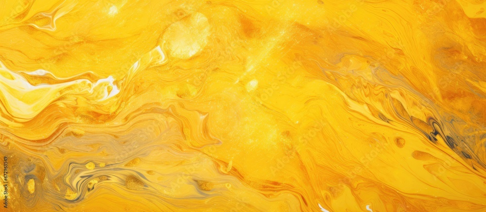 Yellow Acrylic Fluid with an Antiquated Alcoholic Ink Spatter showcasing an Ancient Graffiti like Splash forming a Highly Textured Marble Design reminiscent of Old Oil Paint