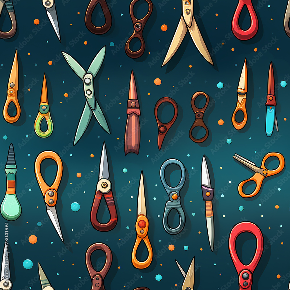 cartoon barber scissors background seamless pattern.