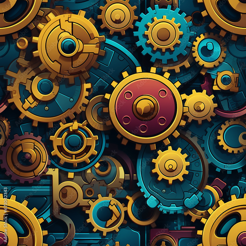 cartoon gears background seamless pattern