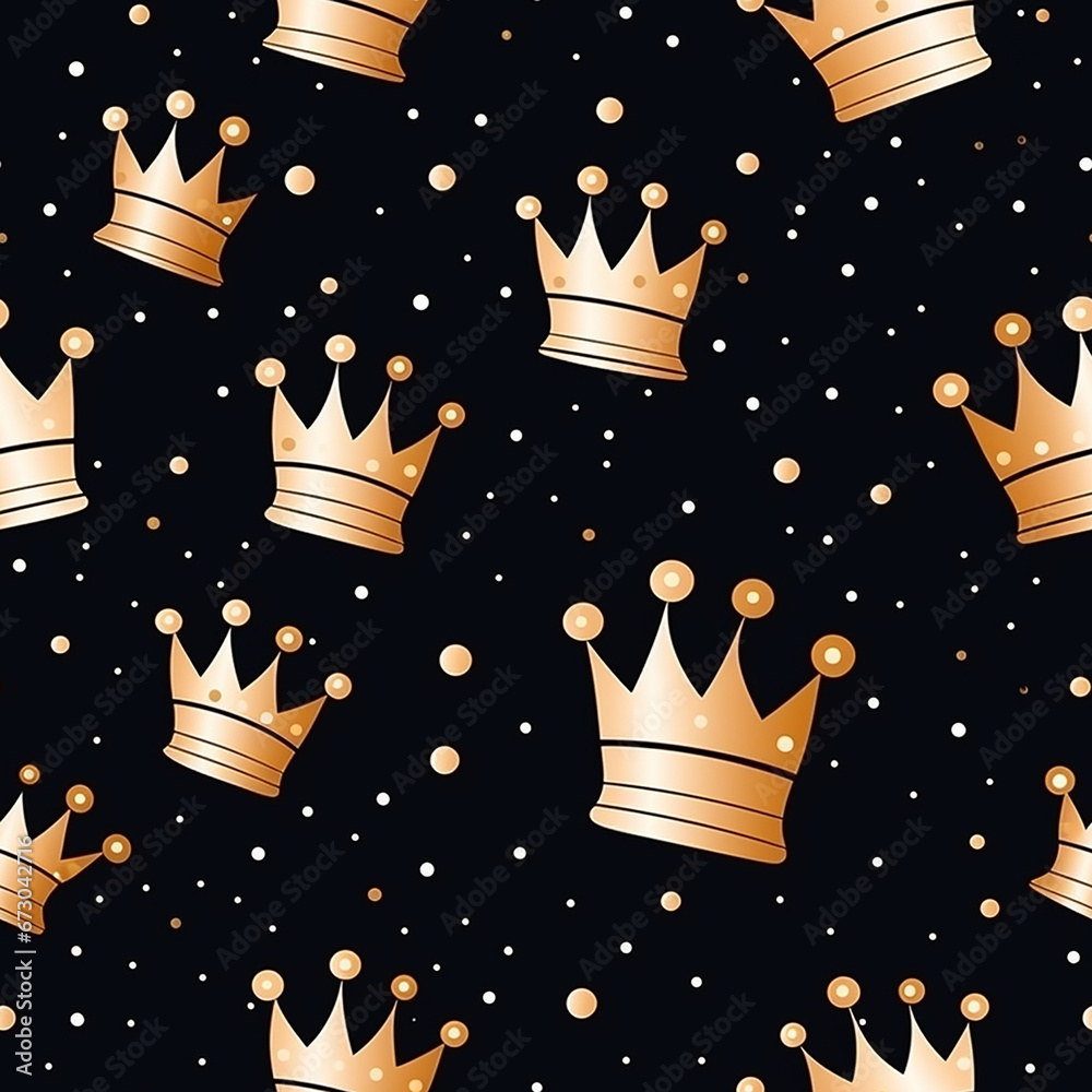 cartoon barber crowns background seamless pattern