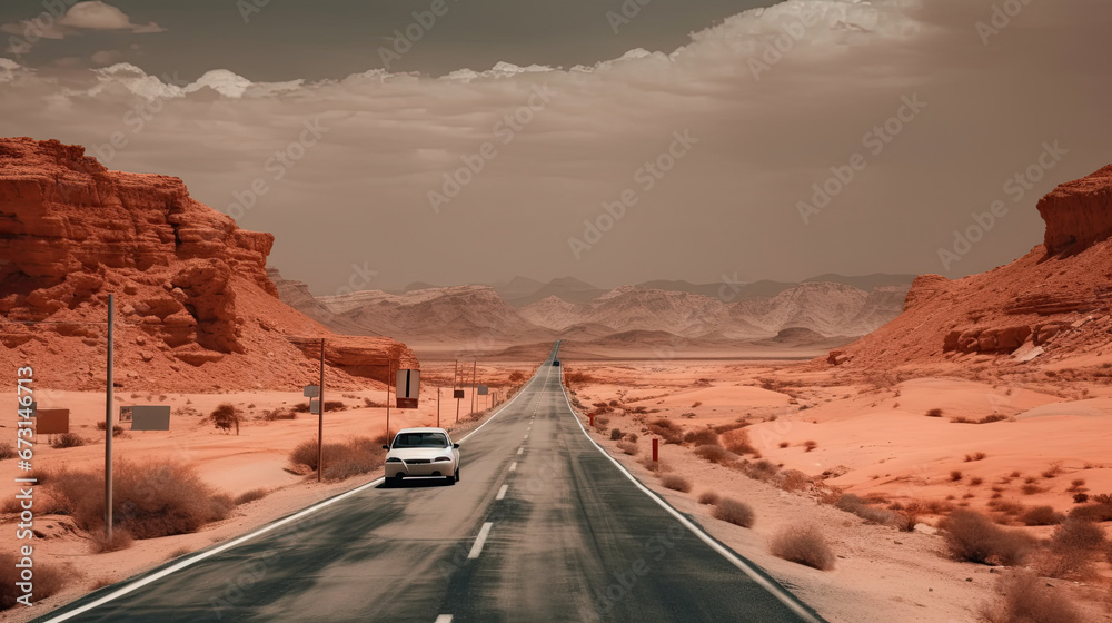 road in desert, sand dunes in the desert, Landscape view of dusty road desert