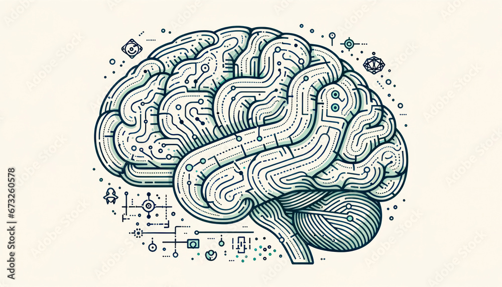 Human brain with microcircuit. Artificial intelligence concept. Generative AI