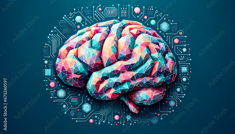 Human brain with circuit board background. Artificial intelligence and machine learning concept. Generative AI