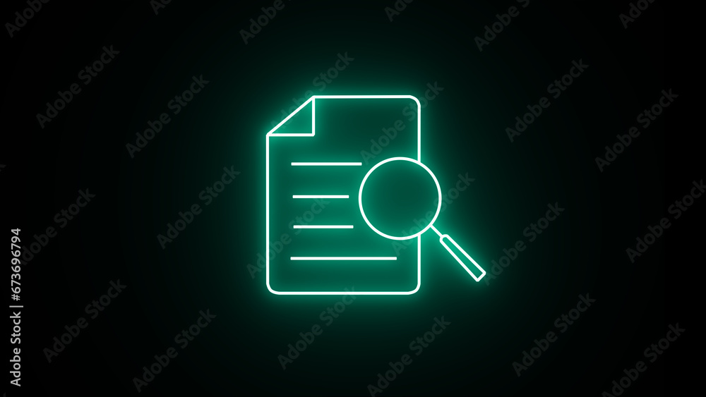 Glowing Research case study icon. Report document symbol. Business marketing analysis forecast sign. See my portfolio for more color or design images.