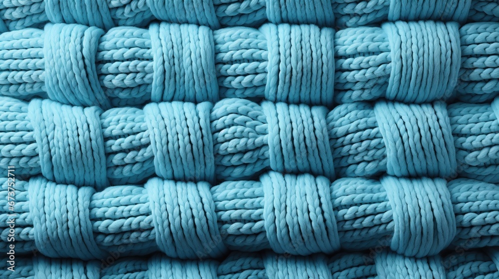 Knitted wool blue background. Handmade fabric texture. Generative AI