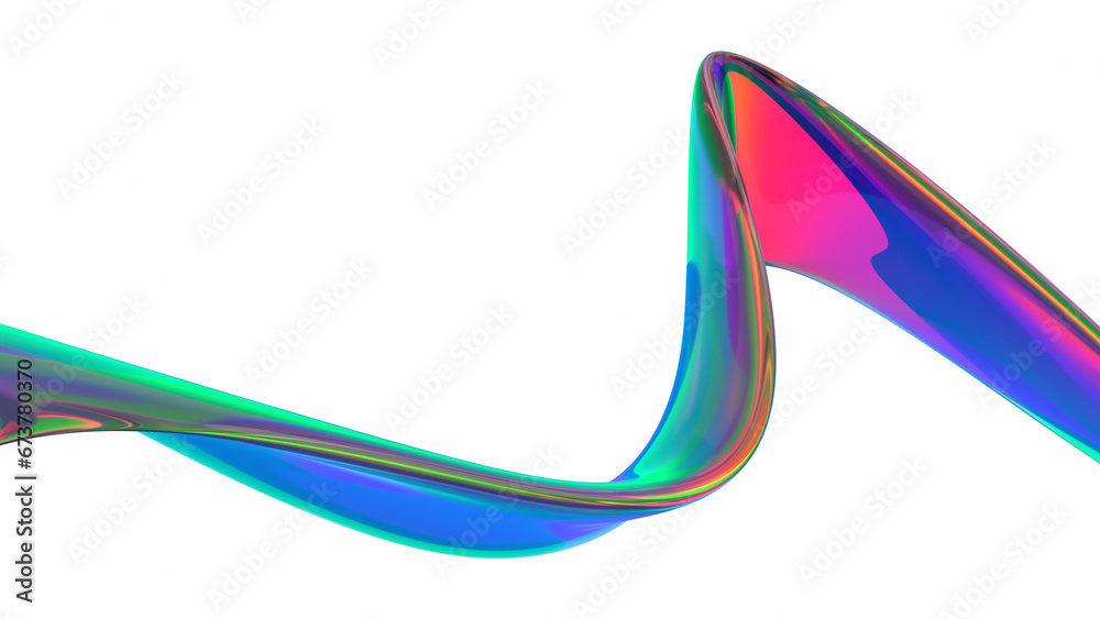 Abstract 3d render, iridescent wavy line, background design