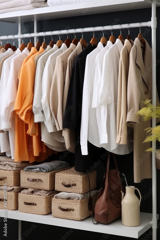 Clothes on rack in retail store.