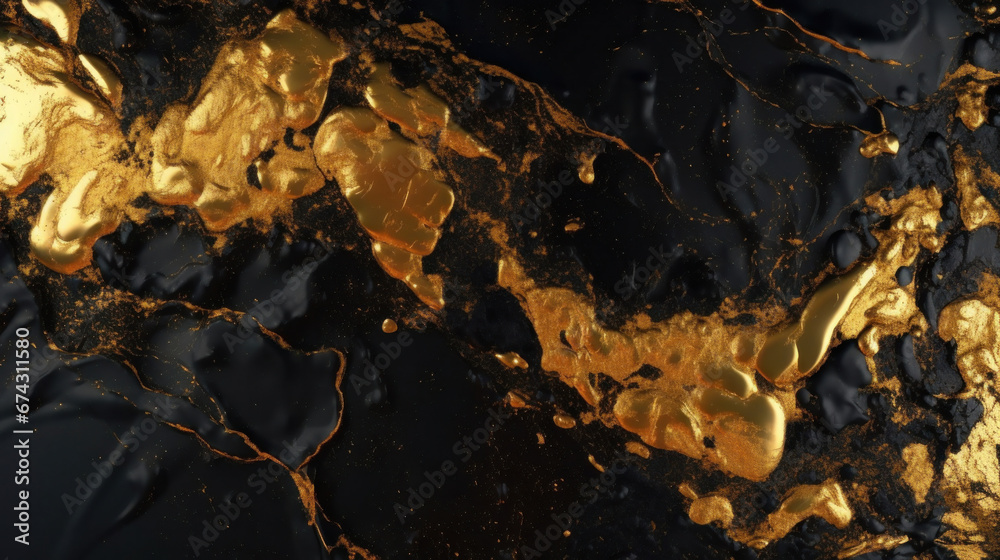 Abstract of Black marble background with gold liquid pattern. Marble or granite wall with golden wave splash.