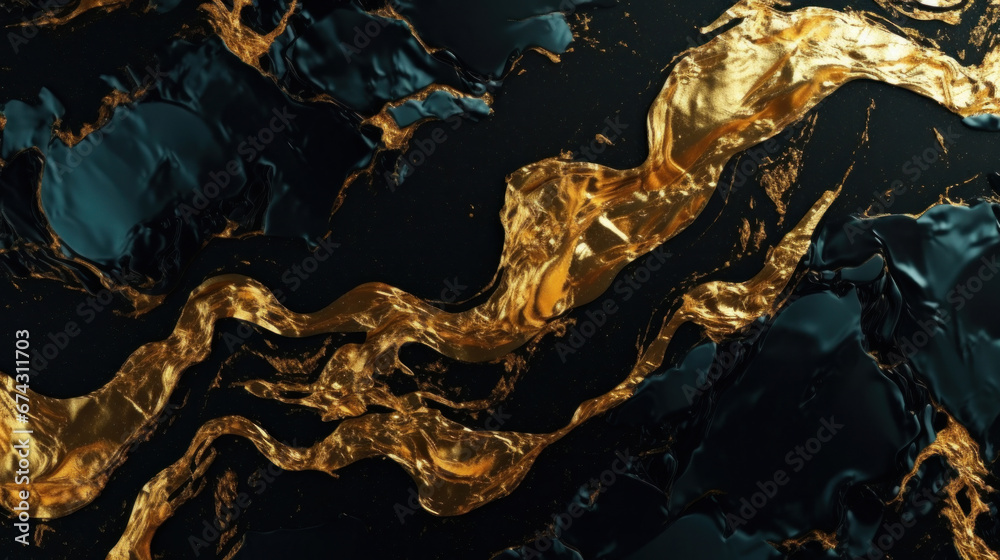 Abstract of Black marble background with gold liquid pattern. Marble or granite wall with golden wave splash.