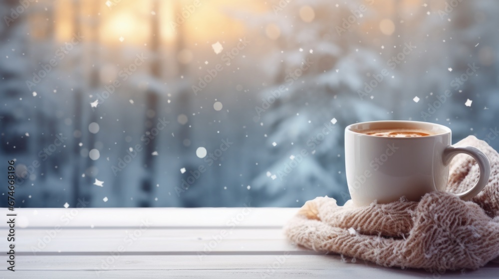 winter window wall background with cup of tea rsa stock images