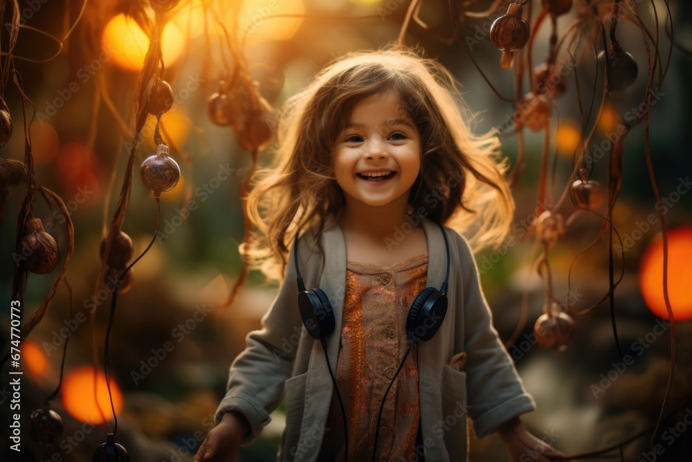 Cute little girl in doctors costume with stethoscope. Childrens concept of choosing profession. The doctor takes care of the child. Medicine, health, scientific research.