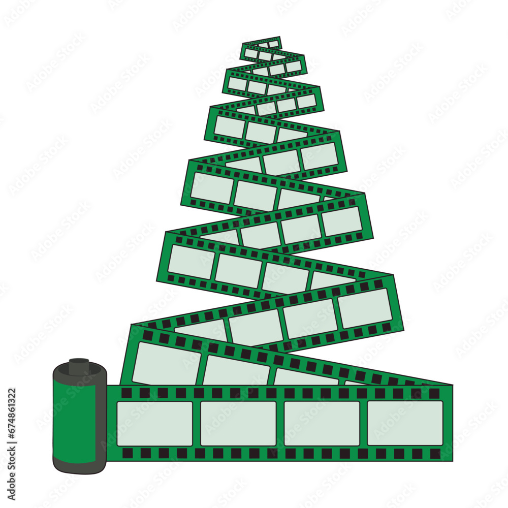 Christmas tree made of filmstrip on white background