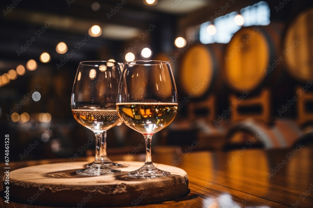 wine glass and barrels on the table for barrels image by adam djaja