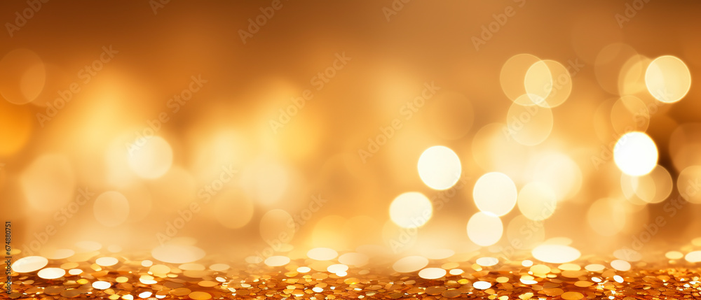 Christmas background with blurry golden lights. Holiday celebration like christmas or new year