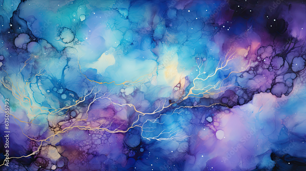 A vibrant abstract painting in shades of purple and blue, perfect for use as a background or a decorative element in graphic design projects or as a digital art print.