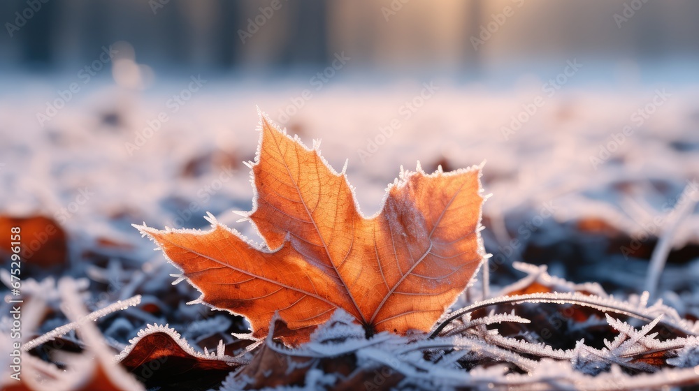 Frosty of autumn leaf beauty.