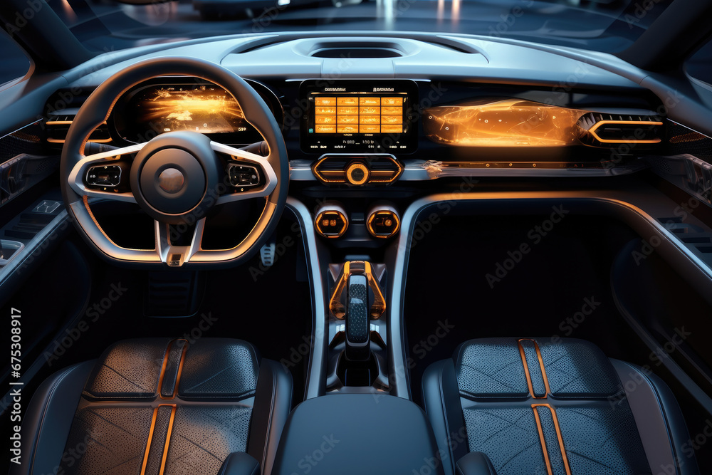 Original design of the main instrument panel of an electric vehicle interior.