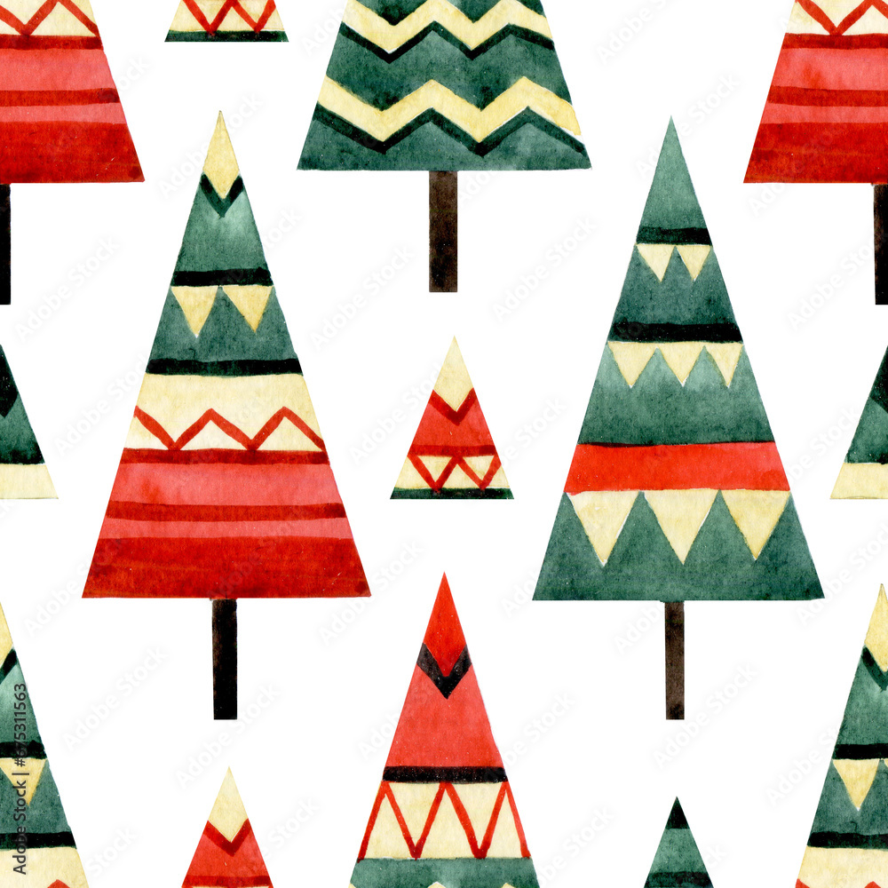 seamless Christmas pattern with fir trees in Scandinavian style. festive print minimalism.