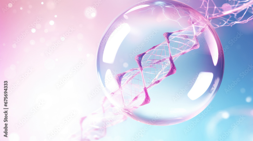 Cosmetic solution concept DNA in a transparent bubble